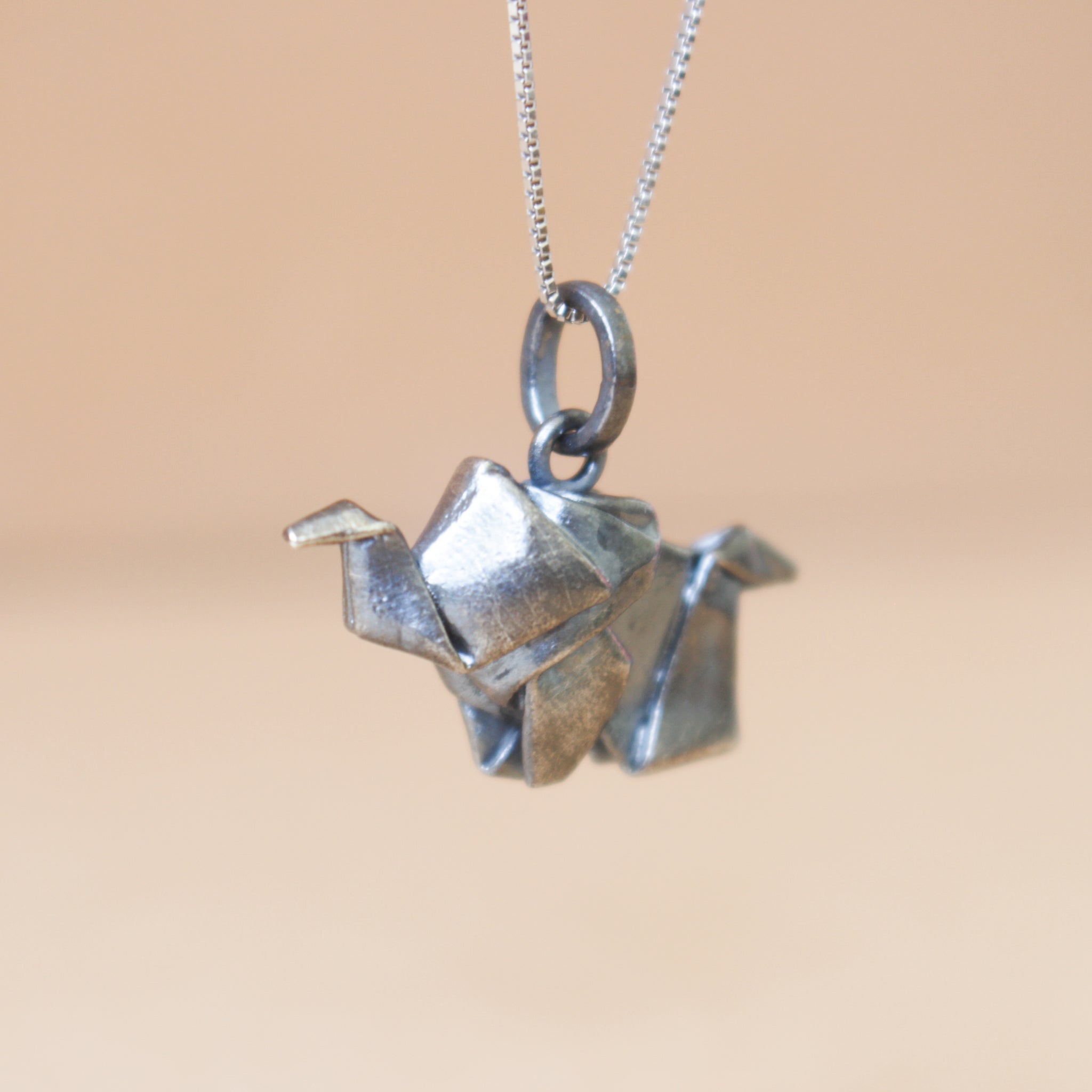 Black Silver Origami Small Elephant Necklace