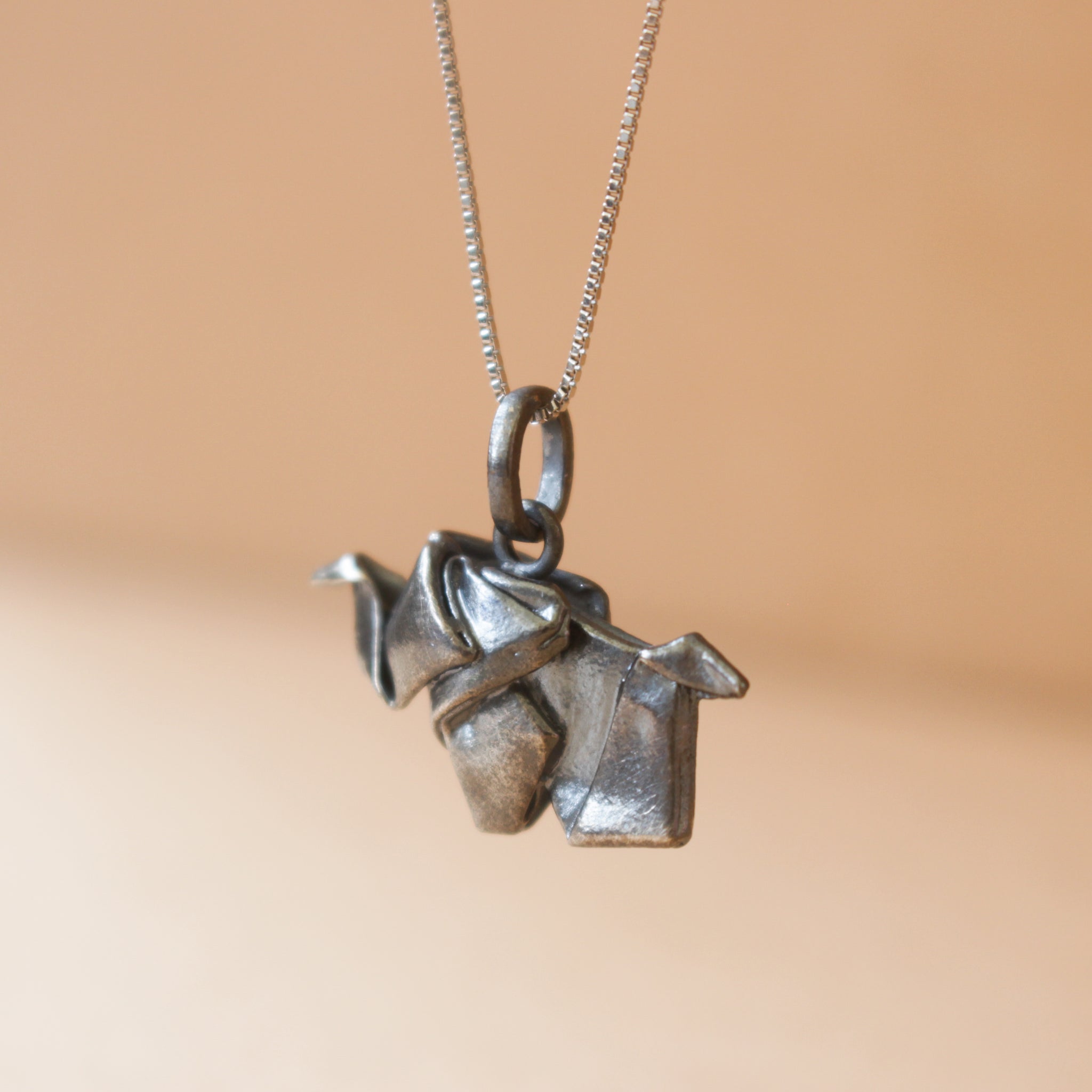 Black Silver Origami Small Elephant Necklace