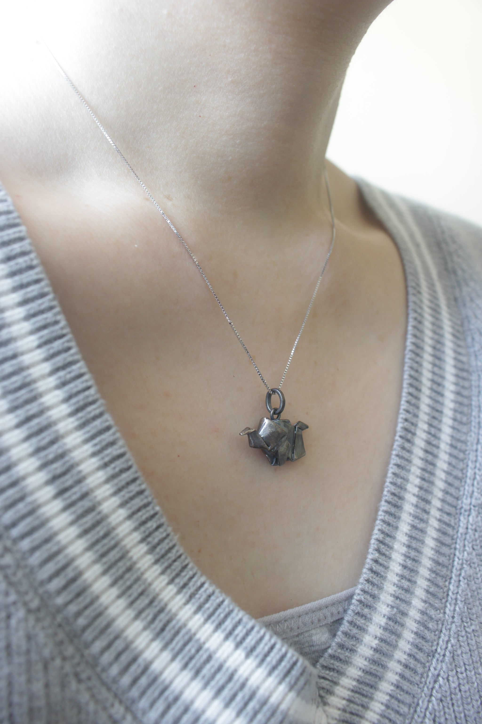 Black Silver Origami Small Elephant Necklace