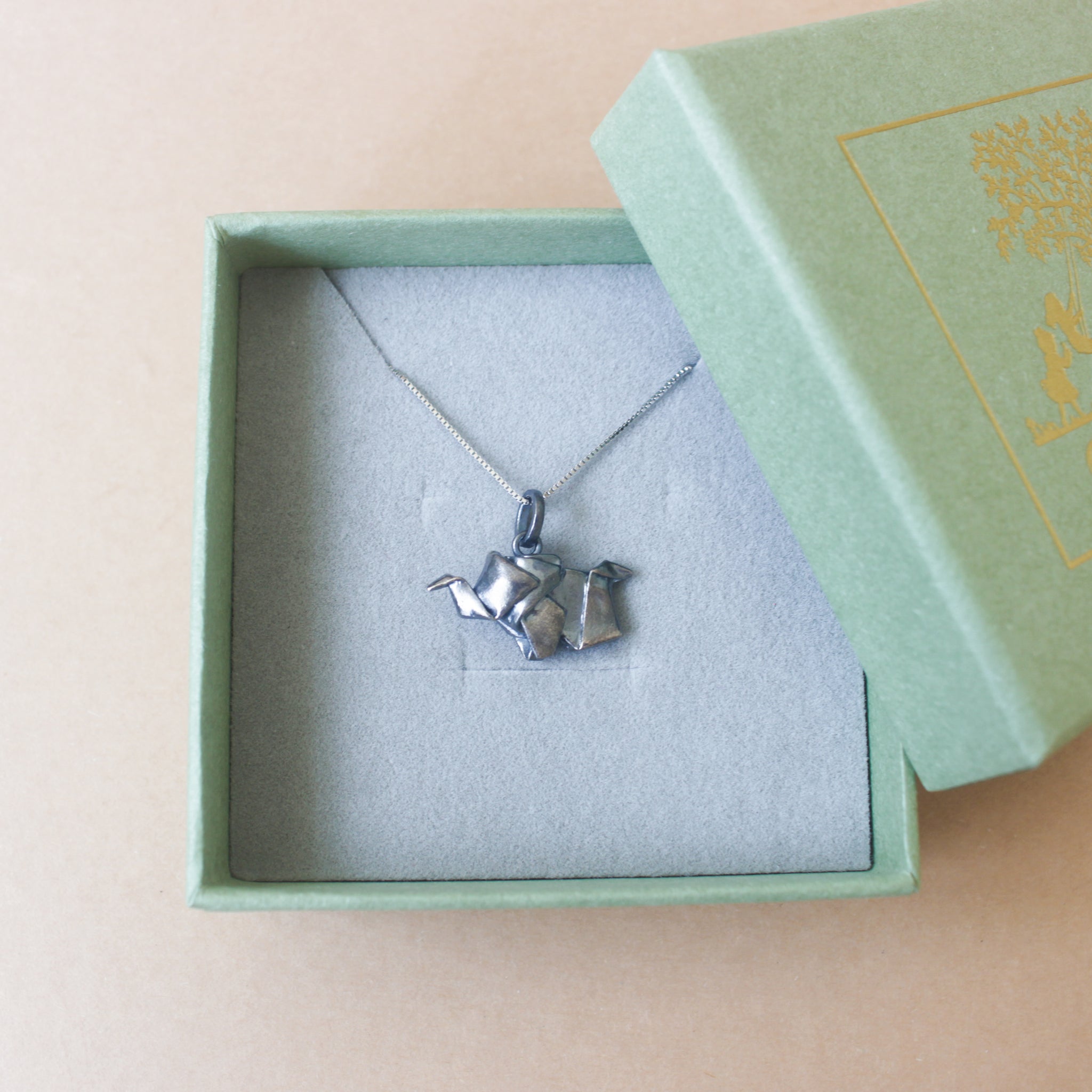 Black Silver Origami Small Elephant Necklace