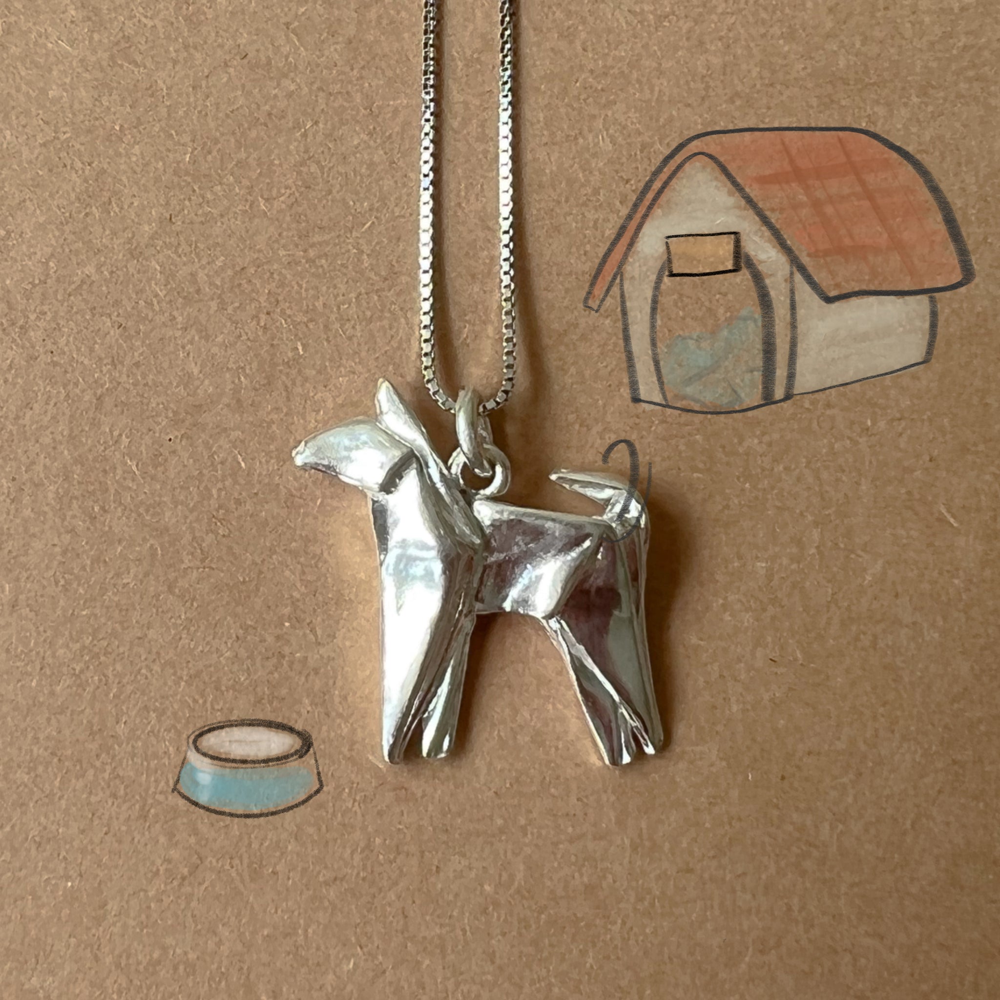 925 Silver Origami Dog Necklace