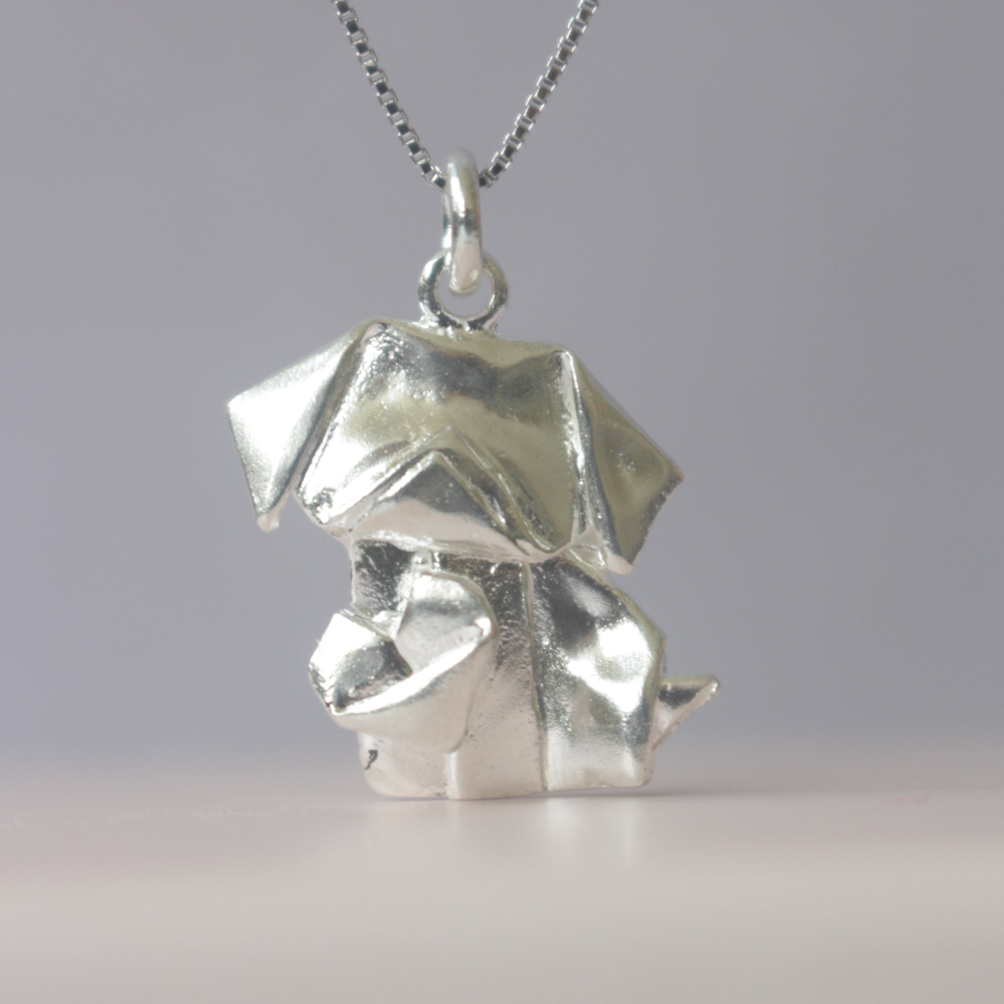 925 Silver Origami Dog with Cute Heart Necklace