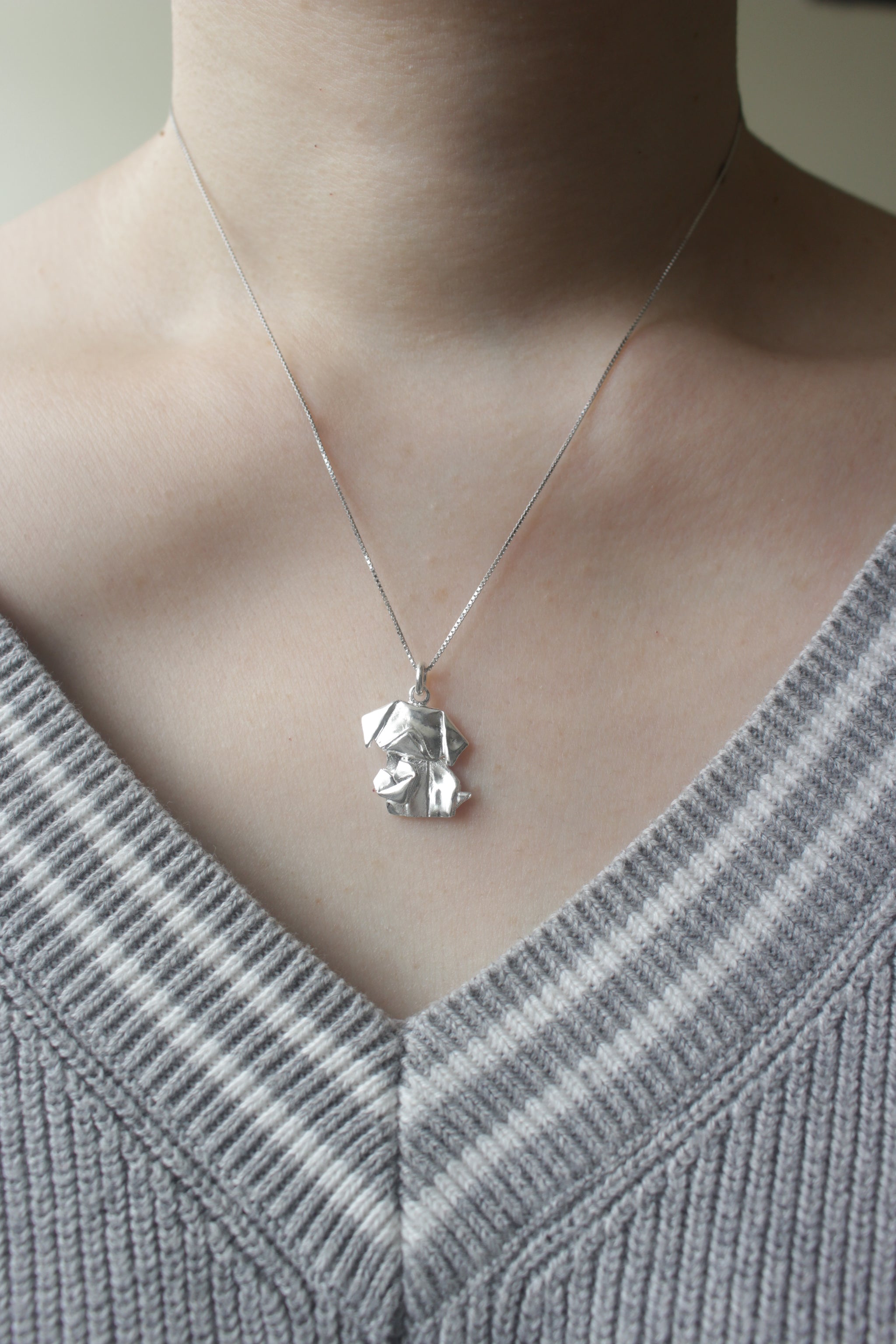 925 Silver Origami Dog with Cute Heart Necklace