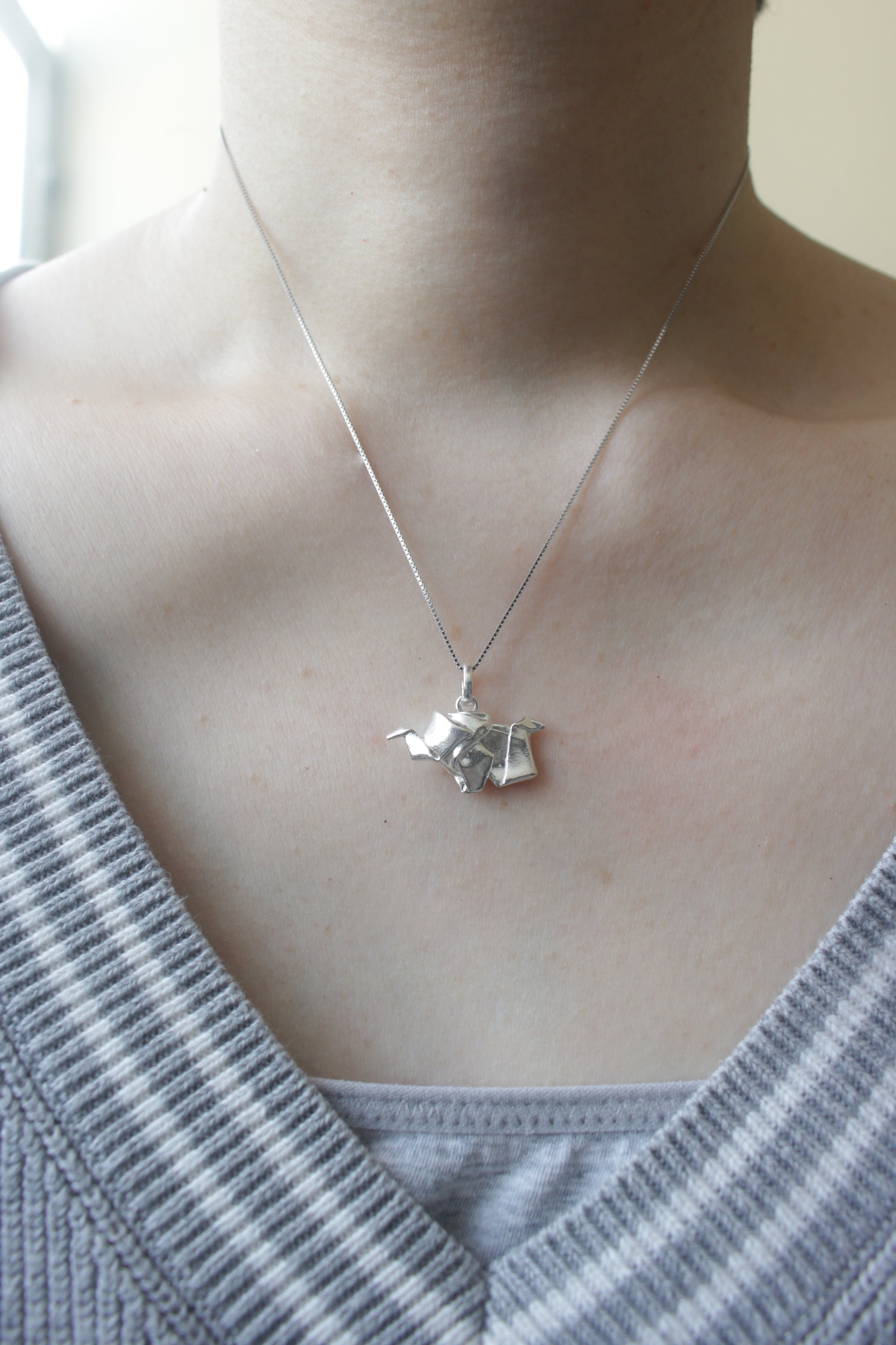 Silver Origami Small Elephant Necklace