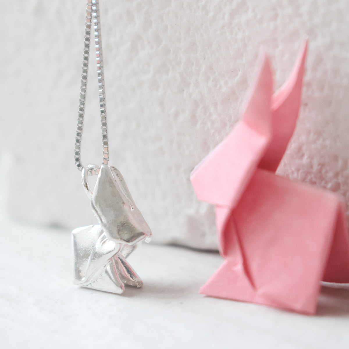 Origami Rabbit Silver Necklace/Silver Rabbit Necklace/Silver Bunny Necklace/Paper-folded Bunny Necklace
