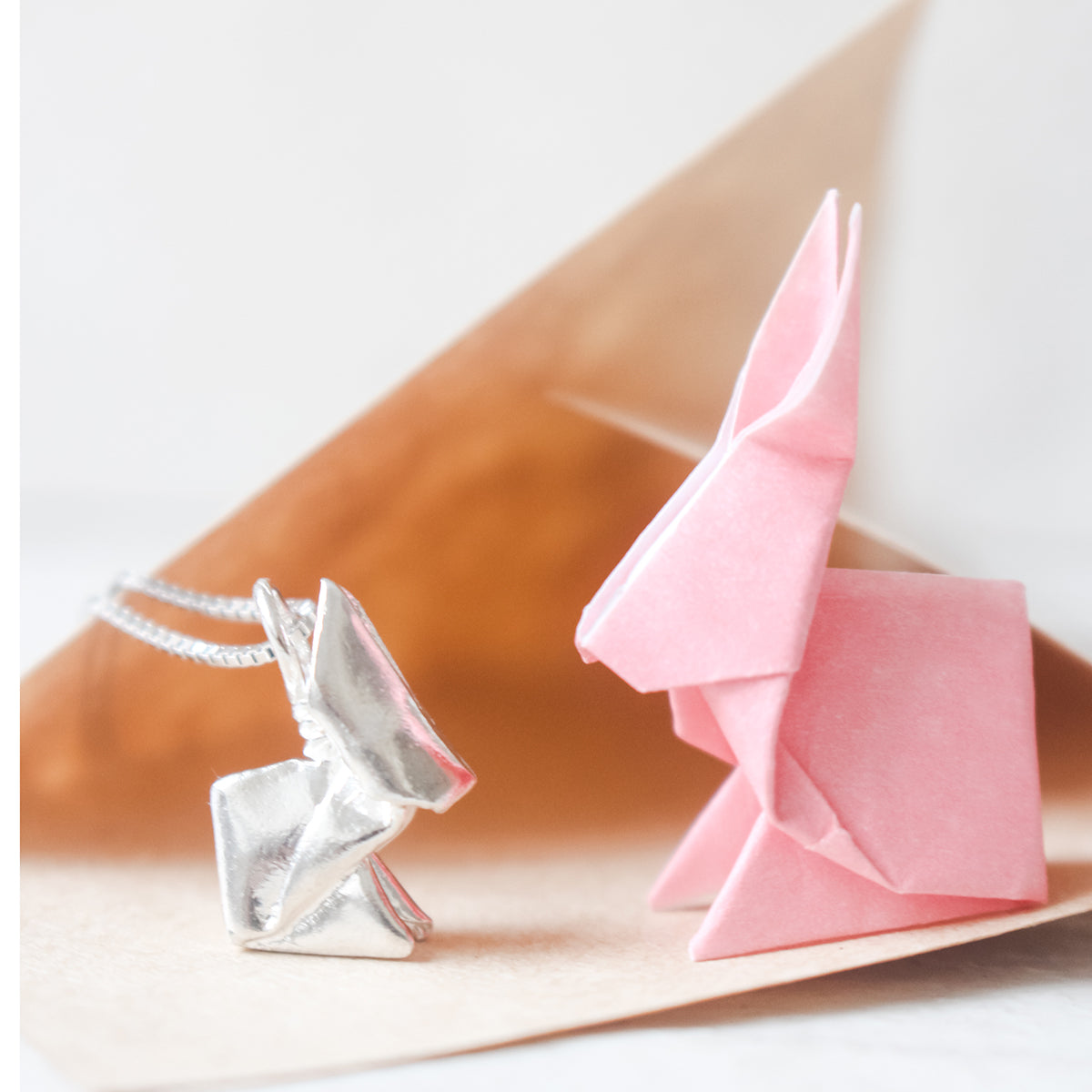 Origami Rabbit Silver Necklace/Silver Rabbit Necklace/Silver Bunny Necklace/Paper-folded Bunny Necklace