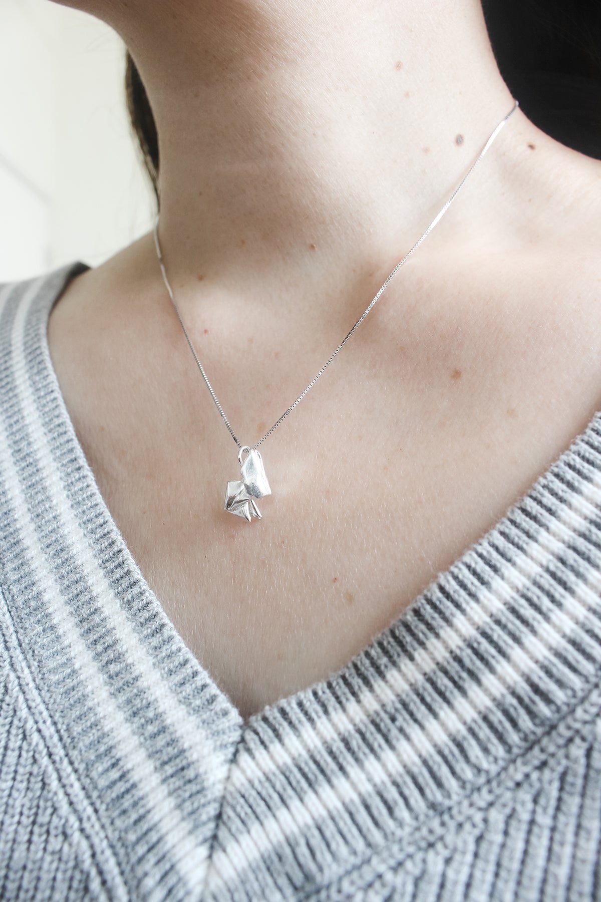 Origami Rabbit Silver Necklace/Silver Rabbit Necklace/Silver Bunny Necklace/Paper-folded Bunny Necklace