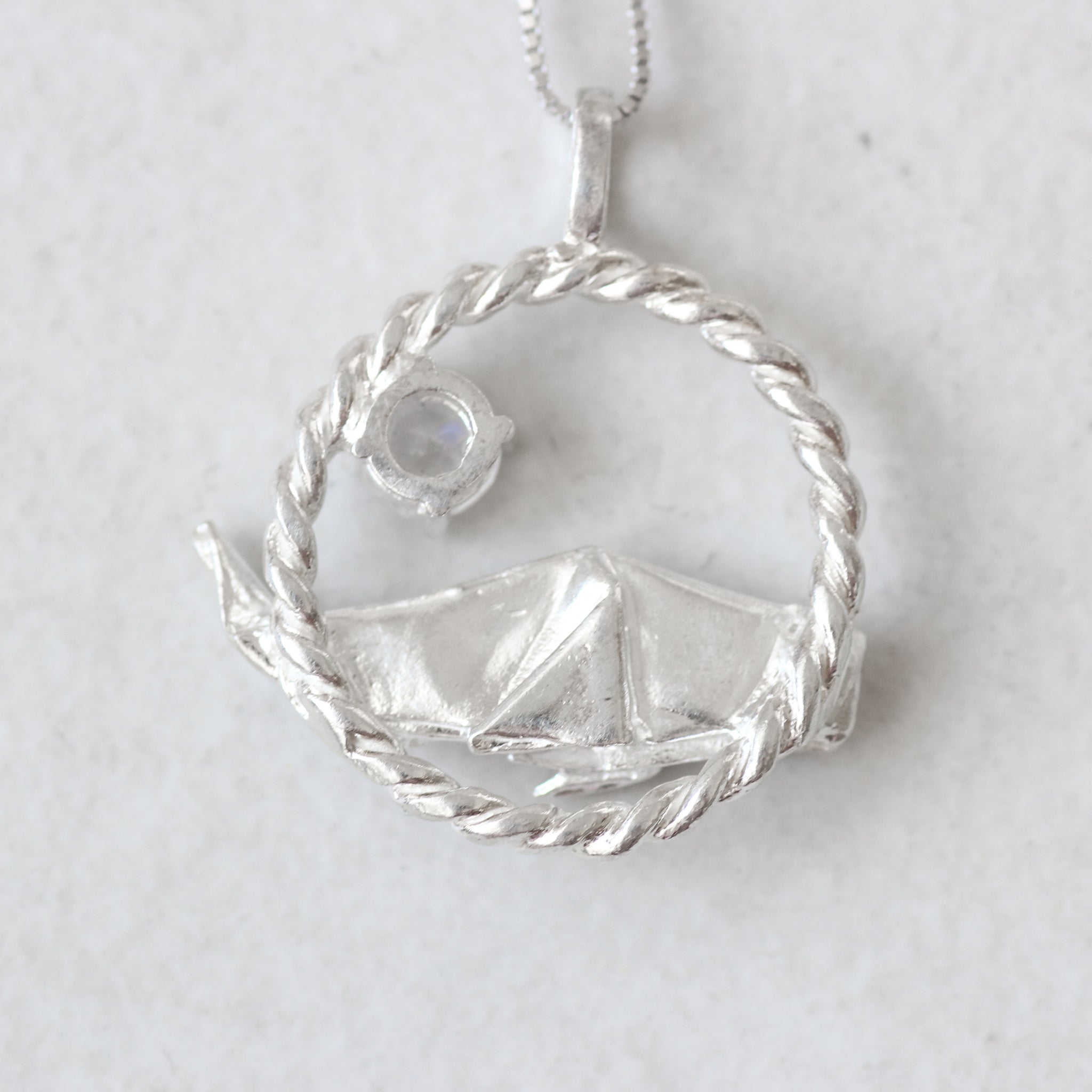 925 Silver Origami Whale with Moonstone Necklace