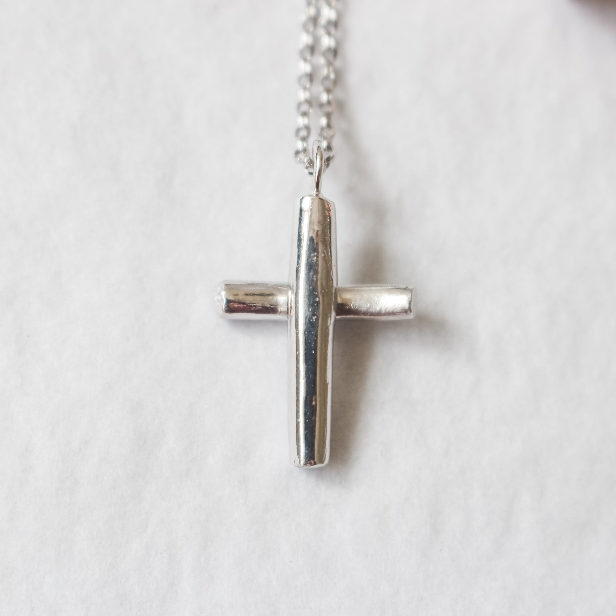 Sterling Silver Diamond Cross Necklace (Small) Plain or Engraved