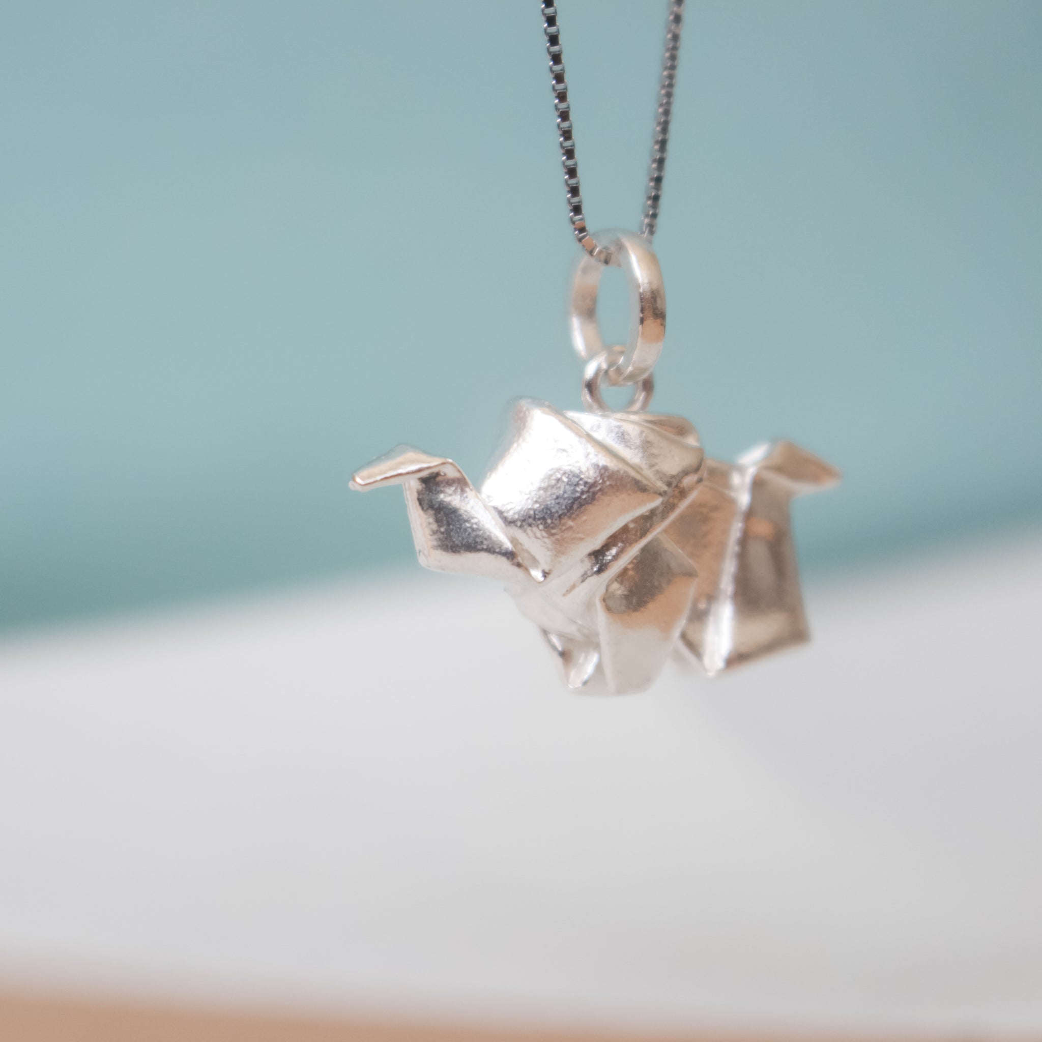 Silver Origami Small Elephant Necklace
