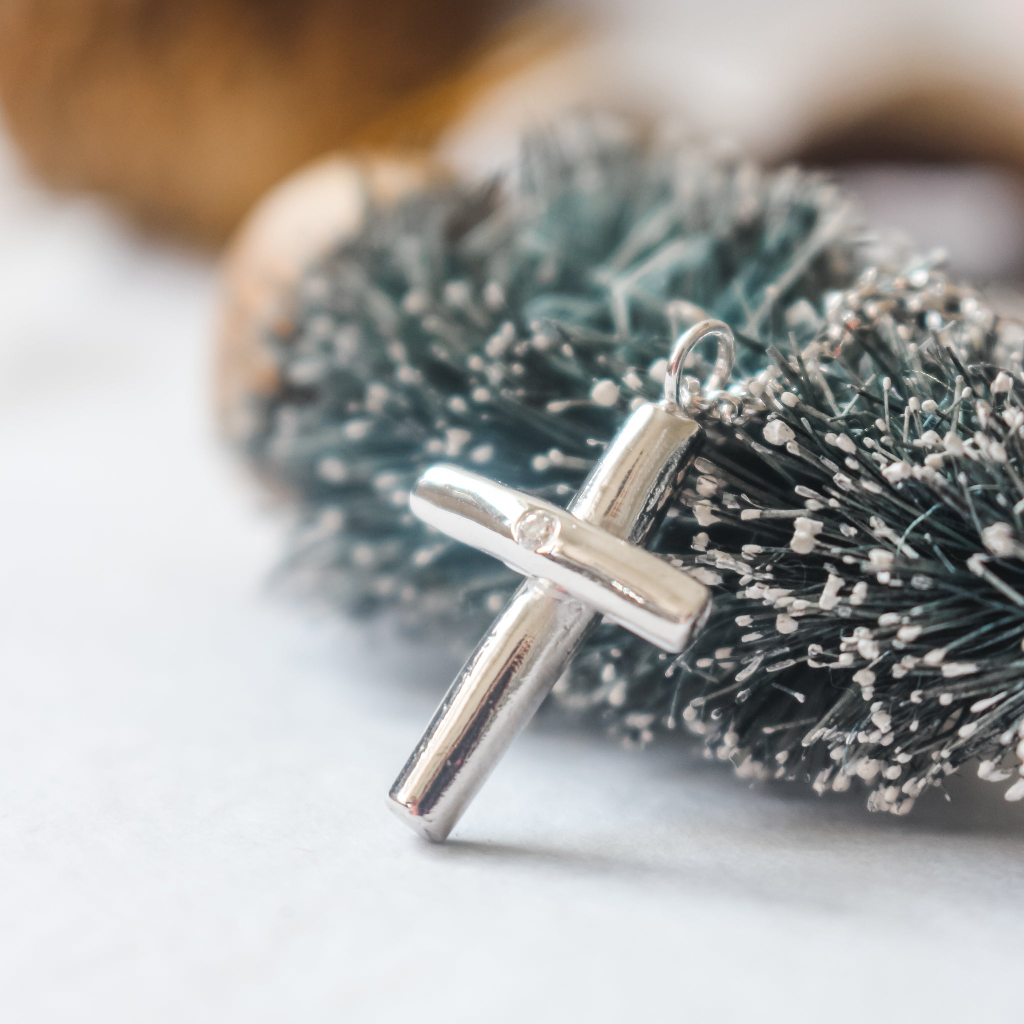 Sterling Silver Diamond Cross Necklace (Small) Plain or Engraved